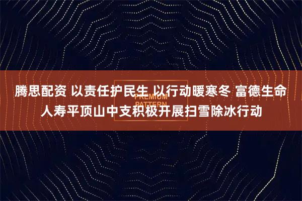 腾思配资 以责任护民生 以行动暖寒冬 富德生命人寿平顶山中支积极开展扫雪除冰行动